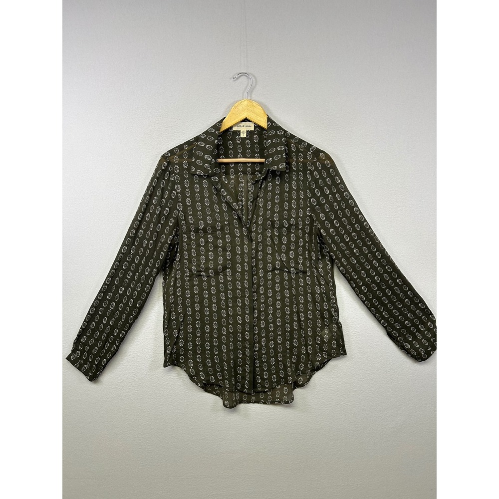 Boho Cloth & Stone Womens Small Olive Green Geometric Diamond Button Down Shirt